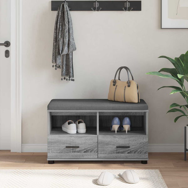 Flurbank Grau Sonoma mit Kissen und Regal