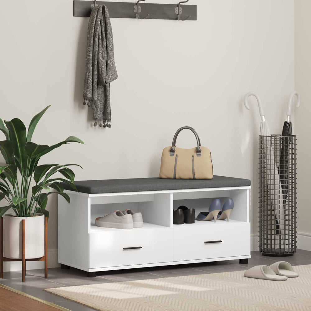 Flurbank Weiß mit Kissen & Schubladen 100cm