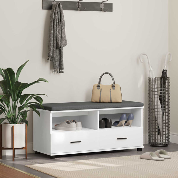 Flurbank Weiß mit Kissen & Schubladen 100cm
