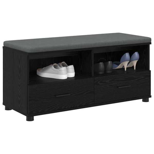 Flurbank mit Kissen und Regal, Schwarze Eiche