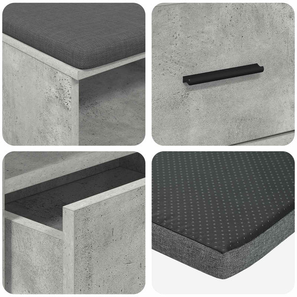Flurbank Betongrau mit Kissen & Schubladen