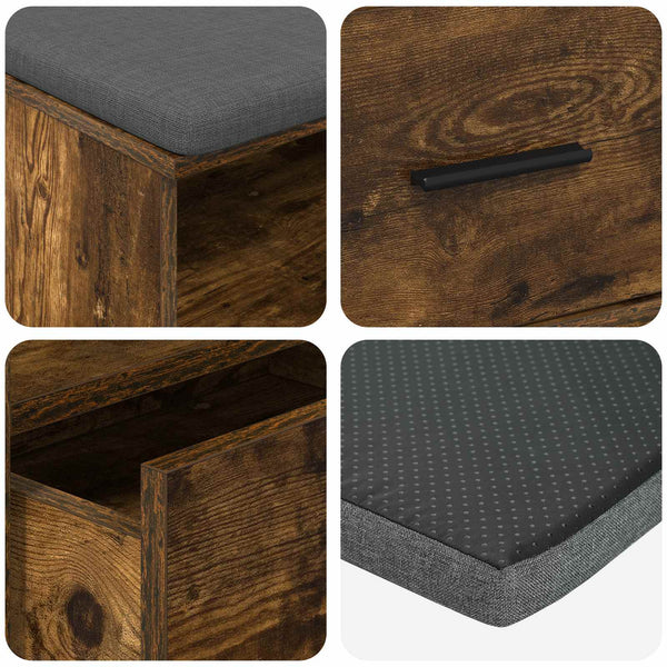 vidaXL Banc d'entrée avec coussin Chêne fumé 100 x 38 x 46 cm