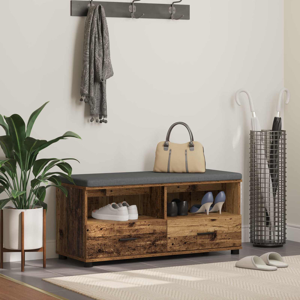Flurbank Altholz mit Kissen & Schubladen 100cm
