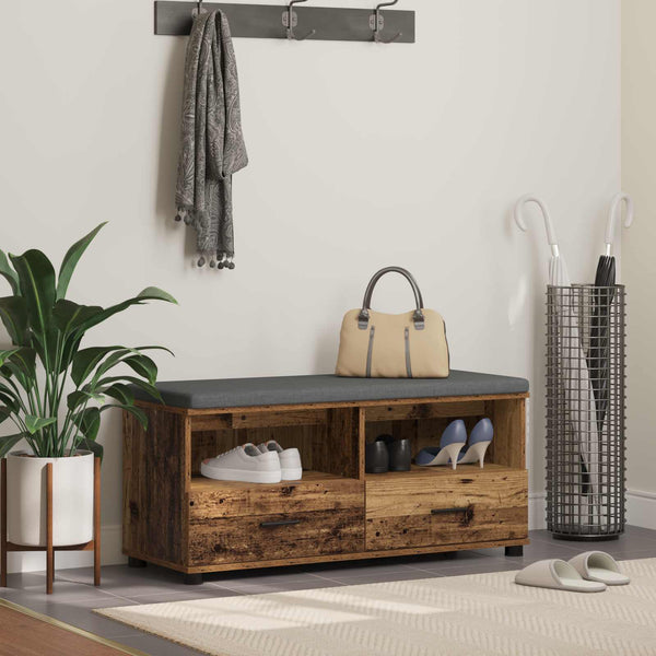 Flurbank Altholz mit Kissen & Schubladen 100cm
