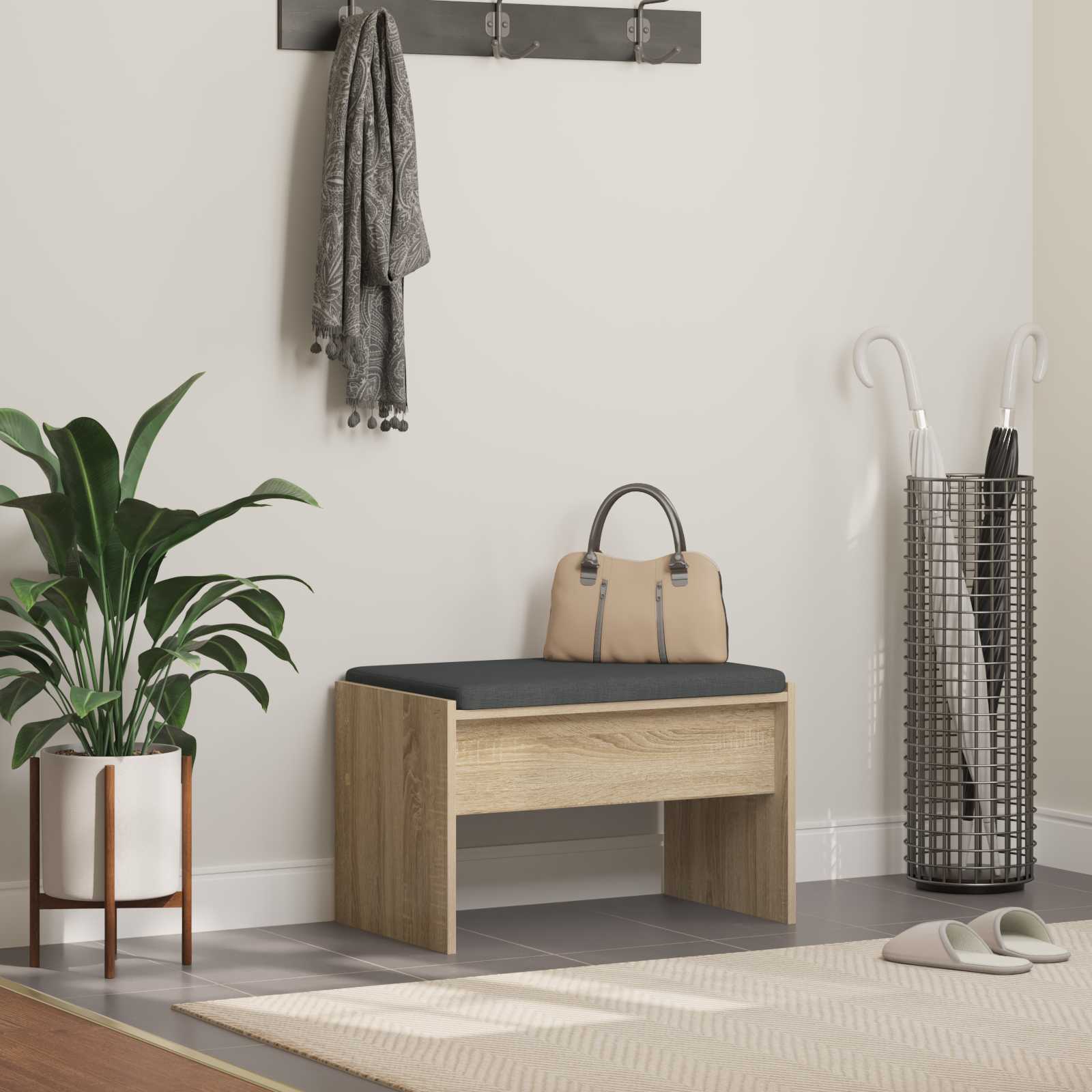vidaXL Banc d'entrée avec coussin chêne Sonoma 63 x 38 x 40 cm