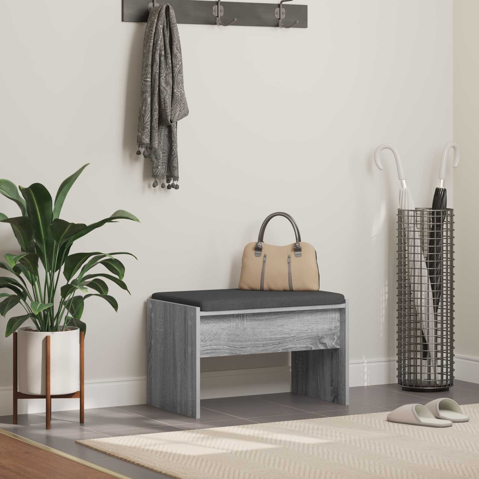 Flurbank Grau Sonoma mit Kissen 63 cm