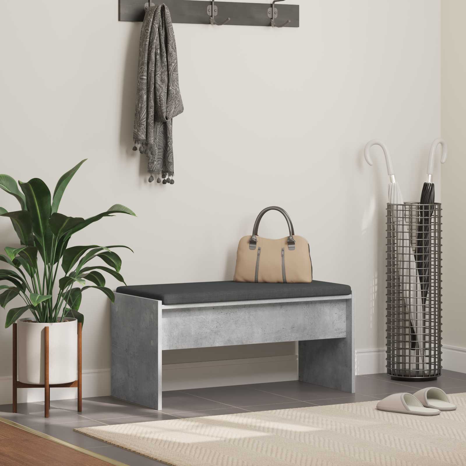 Flurbank Beton Grau mit Kissen 83 cm