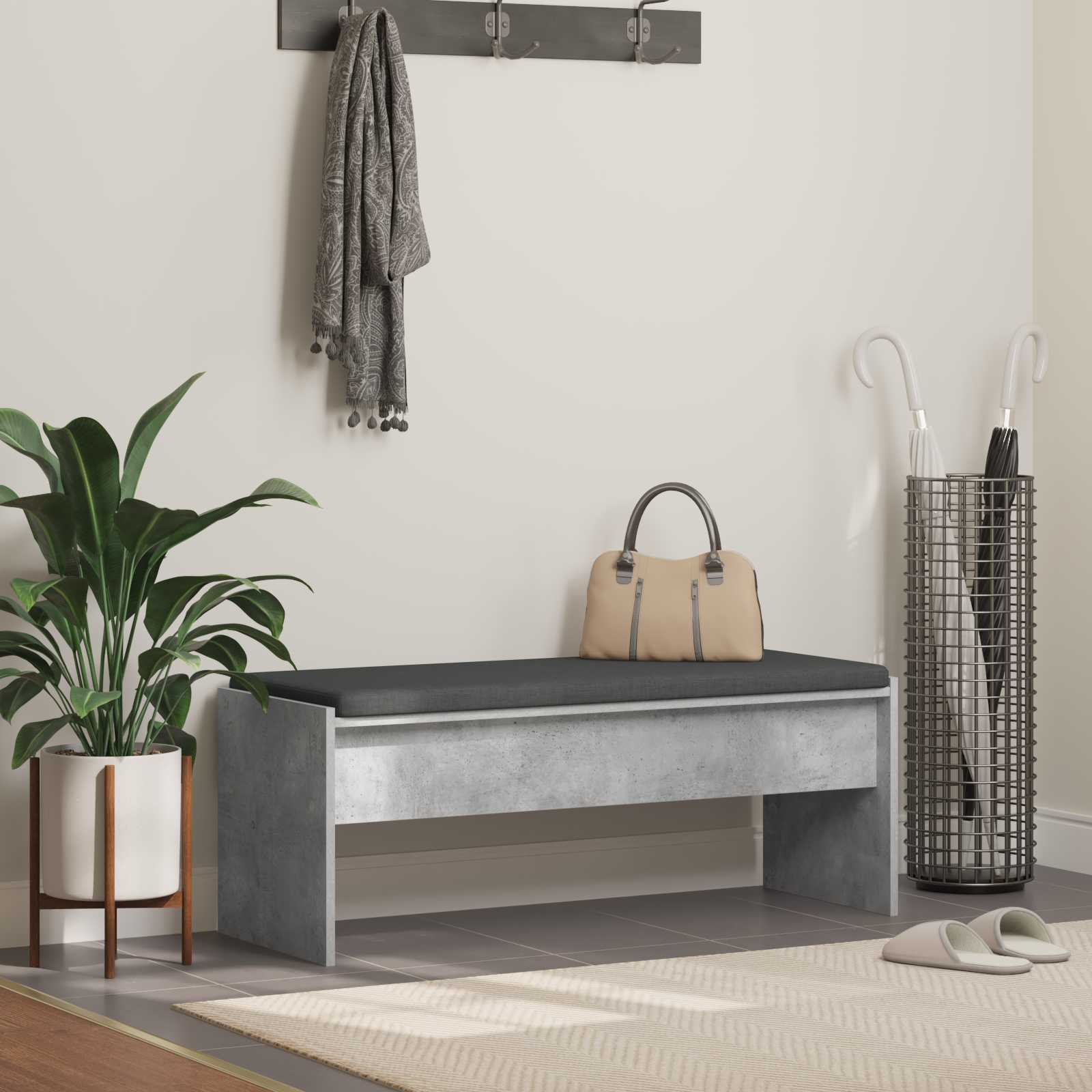 Flurbank Beton Grau mit Kissen 103 cm