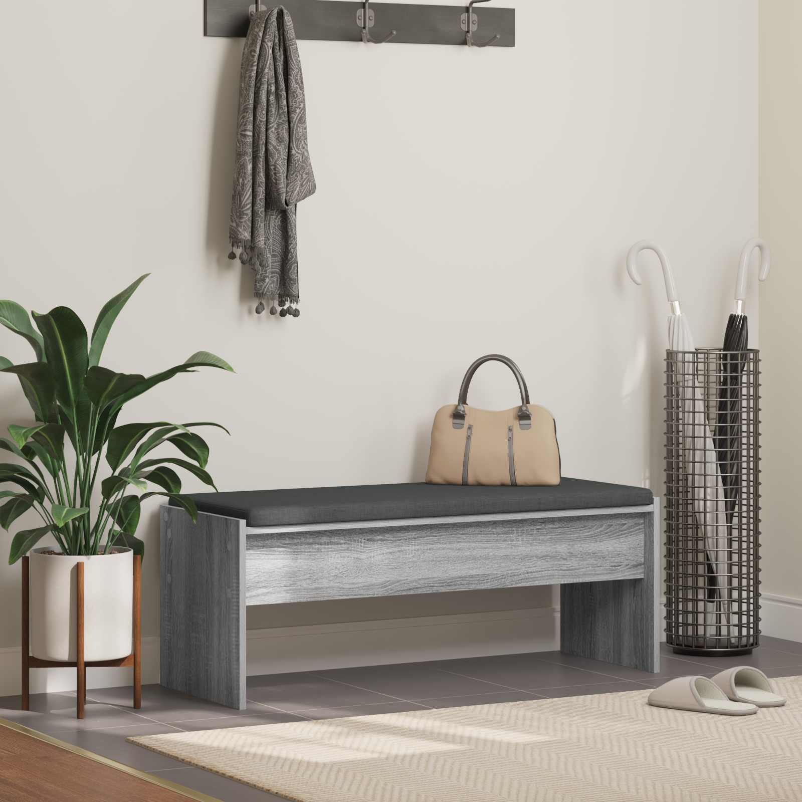 Flurbank Grau Sonoma mit Kissen 103 cm