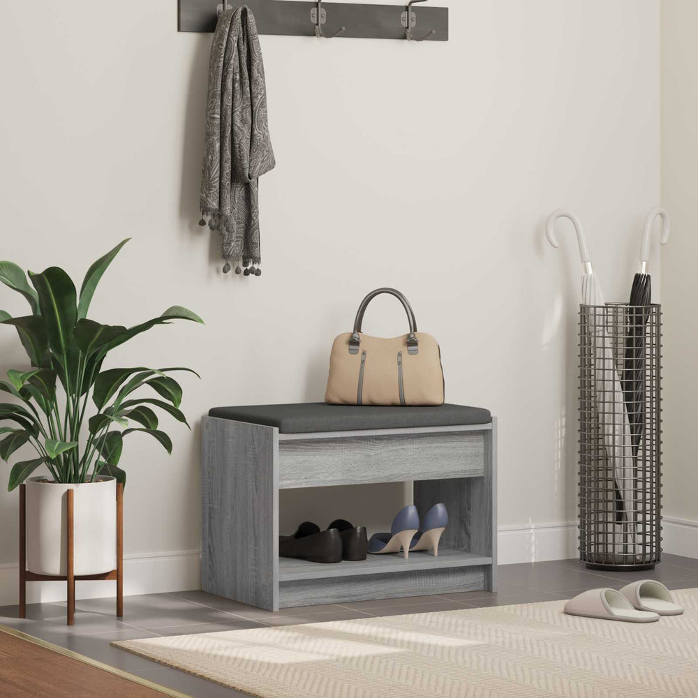 Flurbank Grau Sonoma mit Kissen und Regal