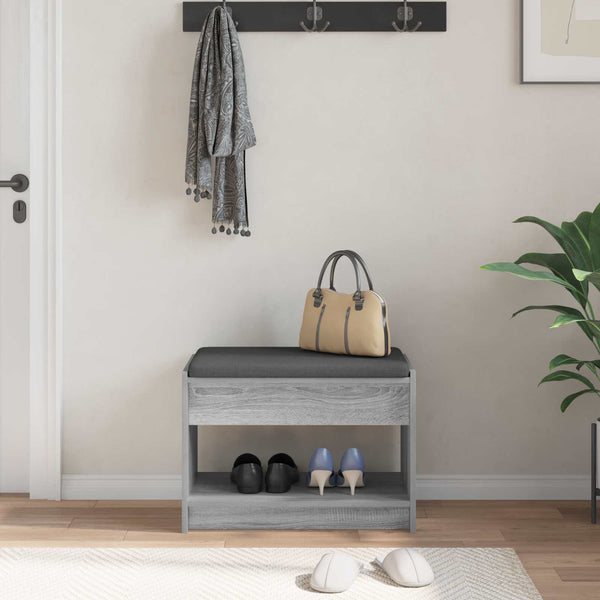 Flurbank Grau Sonoma mit Kissen und Regal
