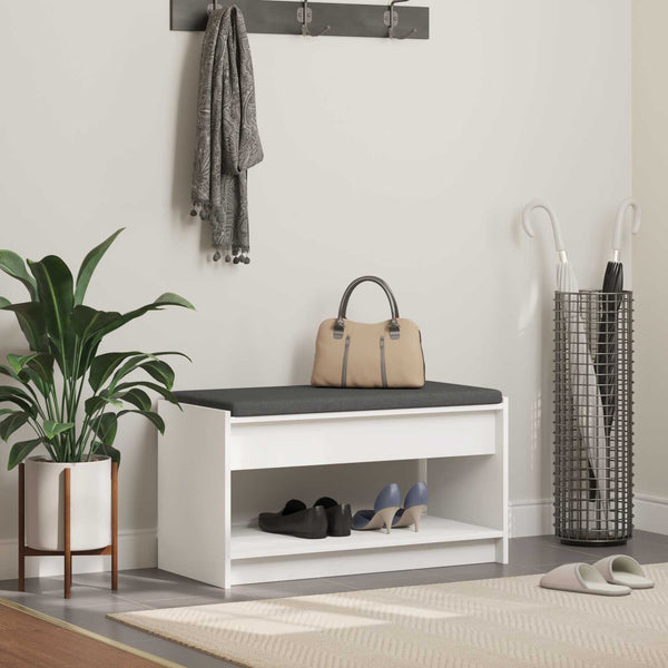 vidaXL Banc d'entrée avec coussin avec étagère avec rangement Blanc 83 x 38 x 45 cm
