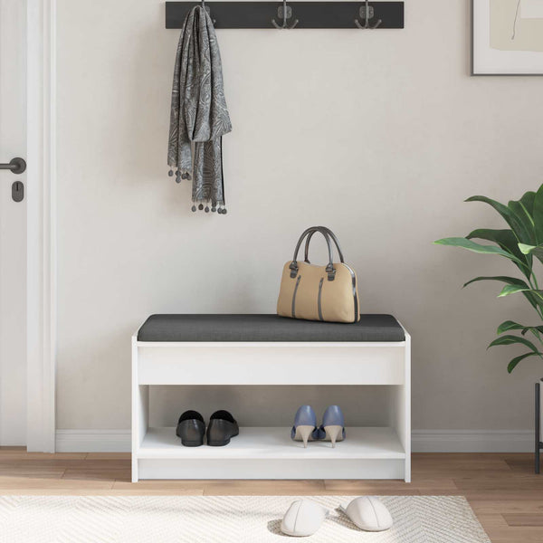vidaXL Banc d'entrée avec coussin avec étagère avec rangement Blanc 83 x 38 x 45 cm