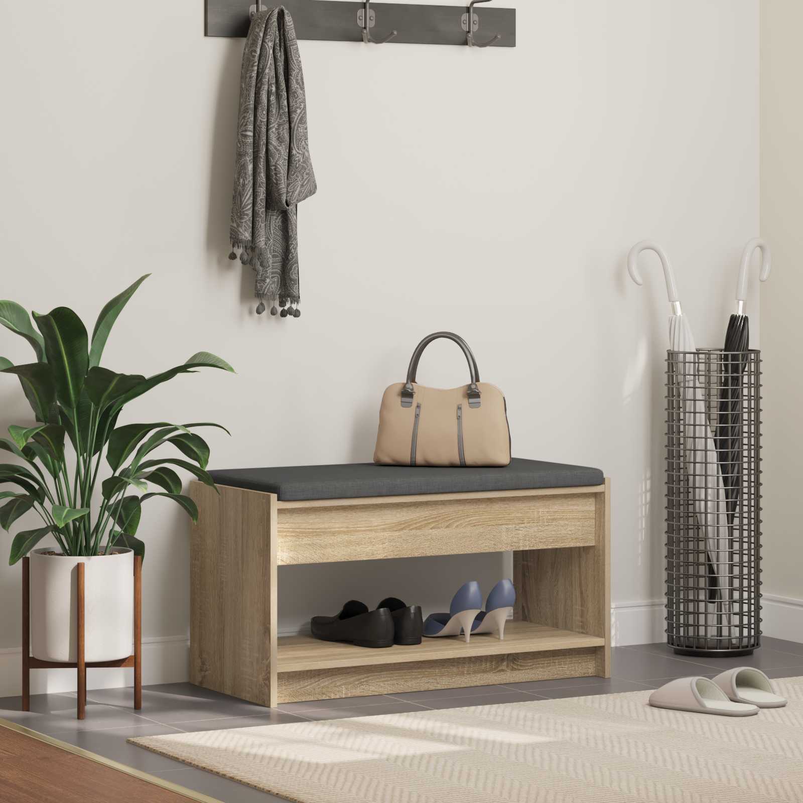 Flurbank Sonoma Eiche mit Kissen & Regal