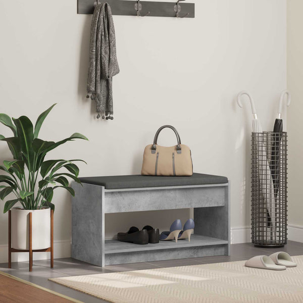 Flurbank Betongrau mit Kissen & Regal
