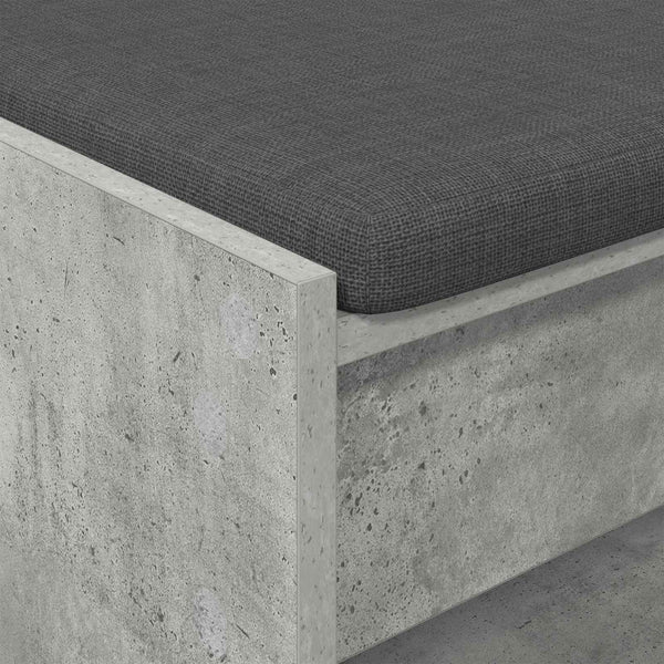Flurbank Betongrau mit Kissen und Regal