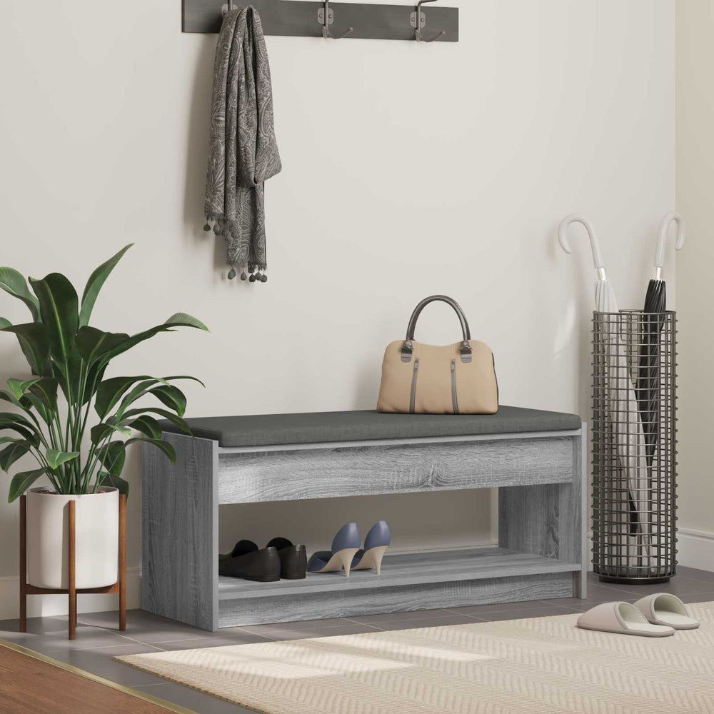 Flurbank Grau Sonoma mit Kissen und Regal