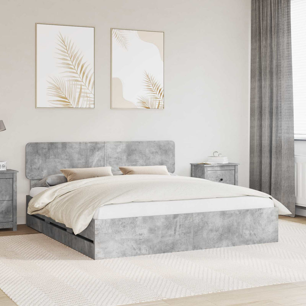 vidaXL Bed Frame with Drawers Concrete Gray 200 x 200 cm Engineered Wood