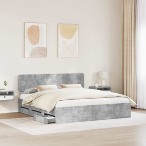 Bettrahmen Betongrau 200x200 cm mit Schubladen