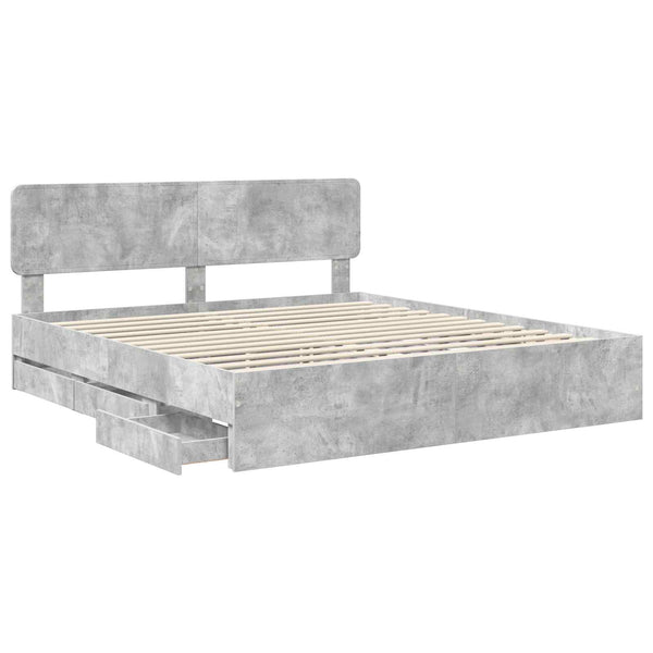 Bettrahmen Betongrau 200x200 cm mit Schubladen