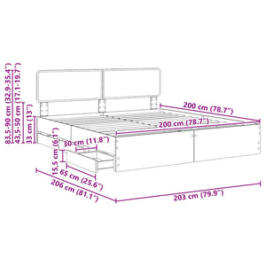 Bettrahmen Betongrau 200x200 cm mit Schubladen