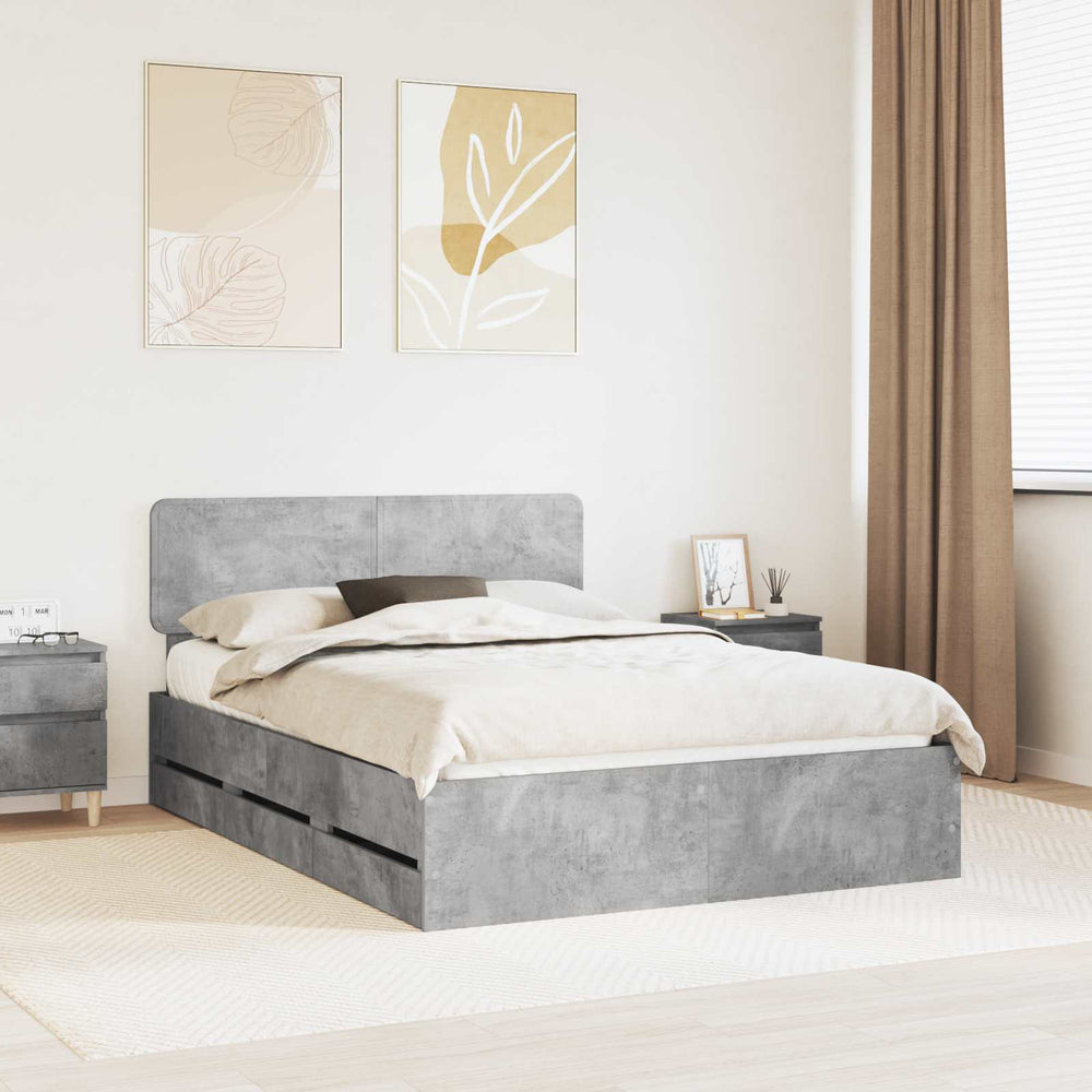 vidaXL Bed Frame with Drawers Concrete Grey 160 x 200 cm Engineered Wood