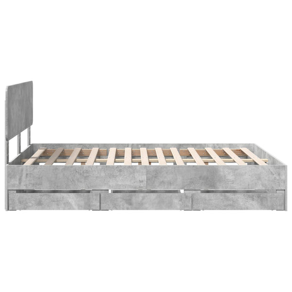Bettrahmen Betongrau 140x190 cm mit Schubladen