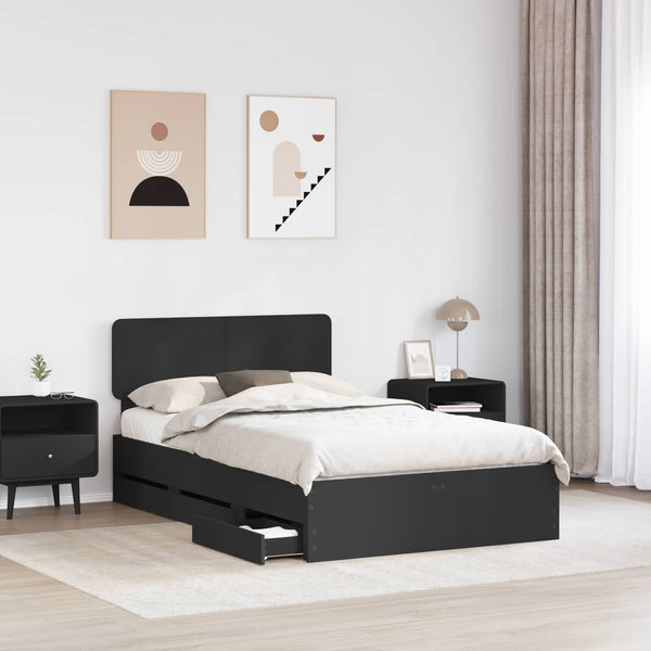 Schwarzes Bettgestell 120x190 cm mit Schubladen