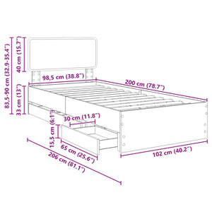 Bettrahmen mit Schubladen 100x200 Betongrau