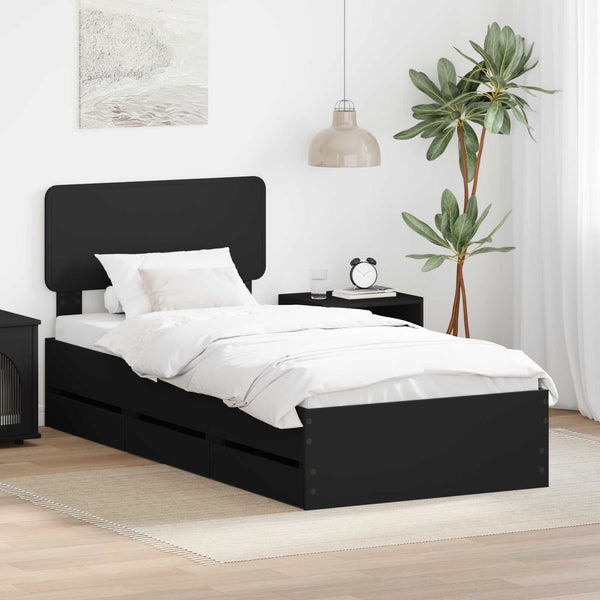 Bettrahmen Schwarz 90x200 cm mit Schubladen