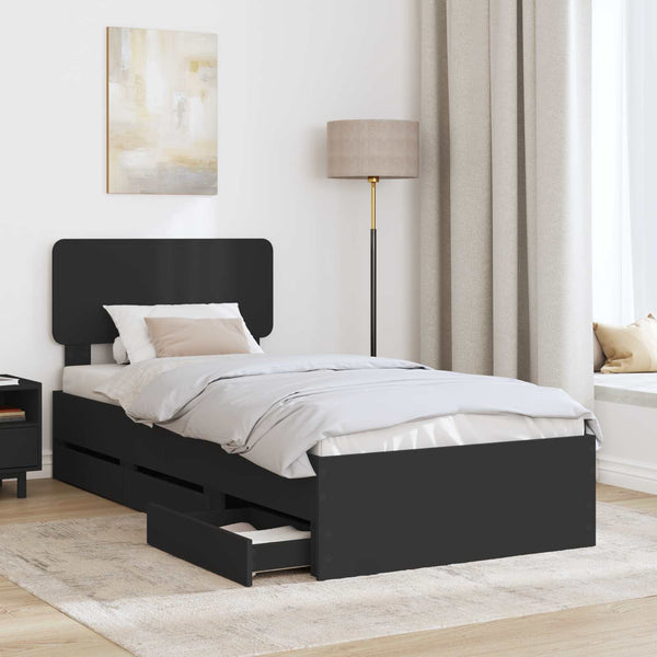Bettrahmen Schwarz 90x200 cm mit Schubladen