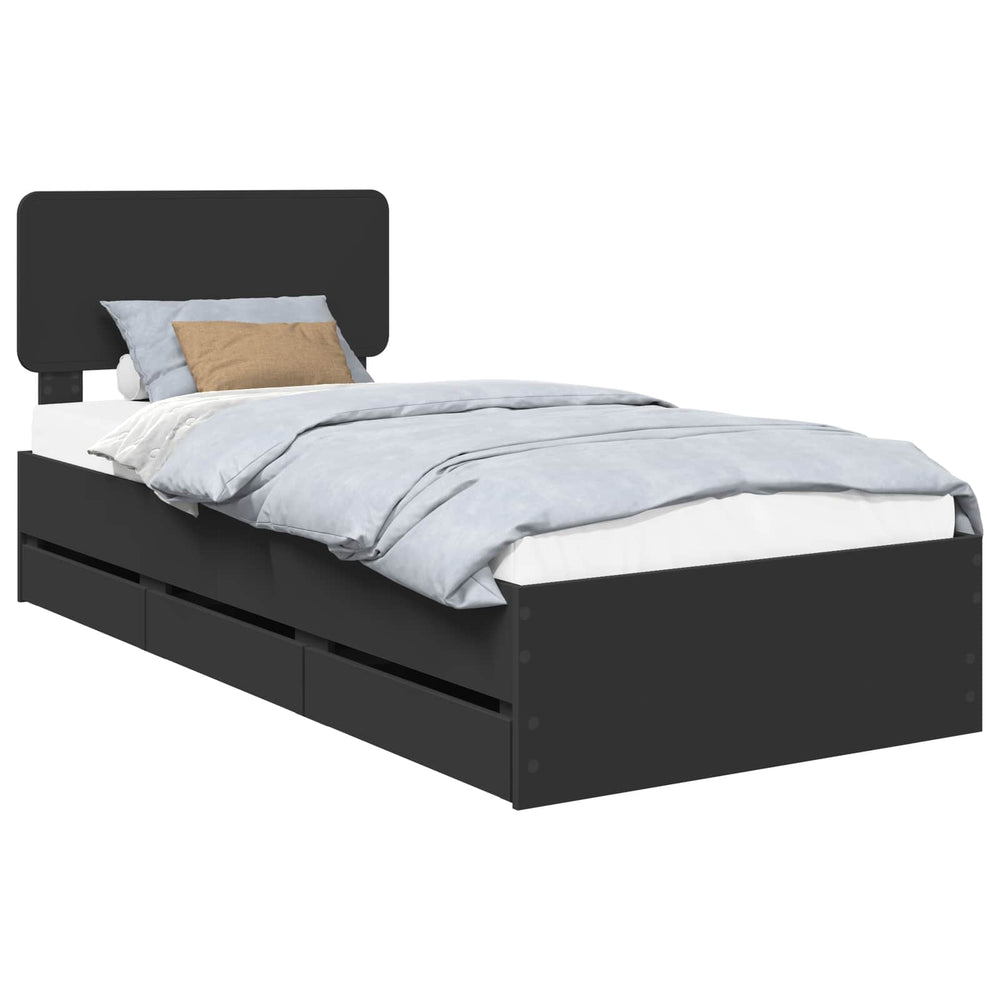Bettrahmen Schwarz 90x190 cm mit Schubladen