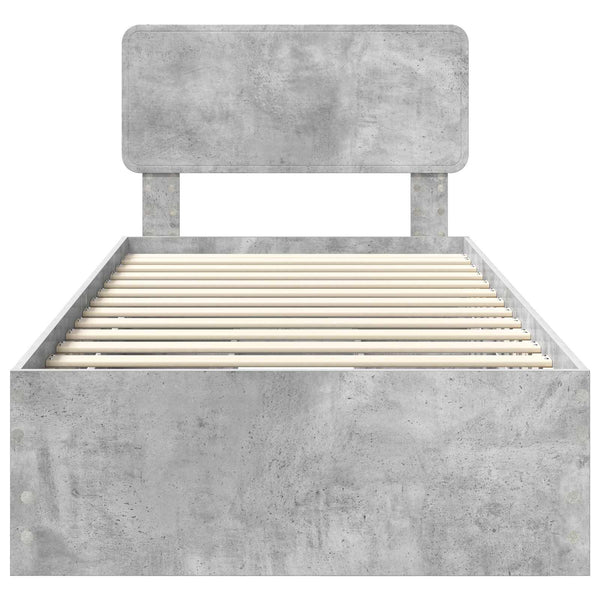 Bettrahmen Betongrau 75x190 cm mit Schubladen