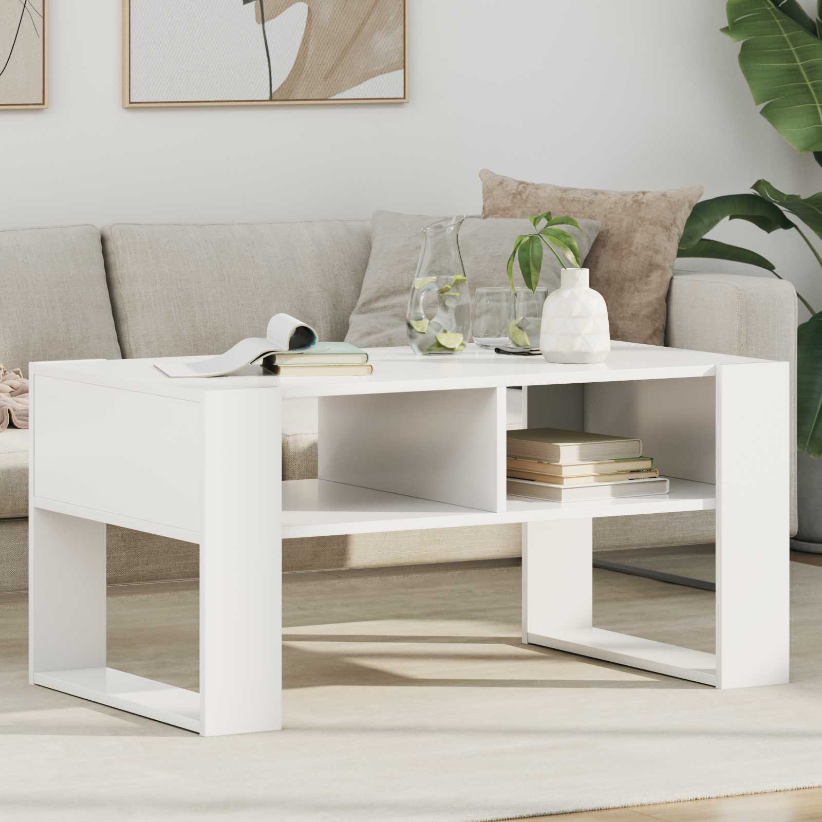 Couchtisch Weiß mit Stauraum 92x53 cm