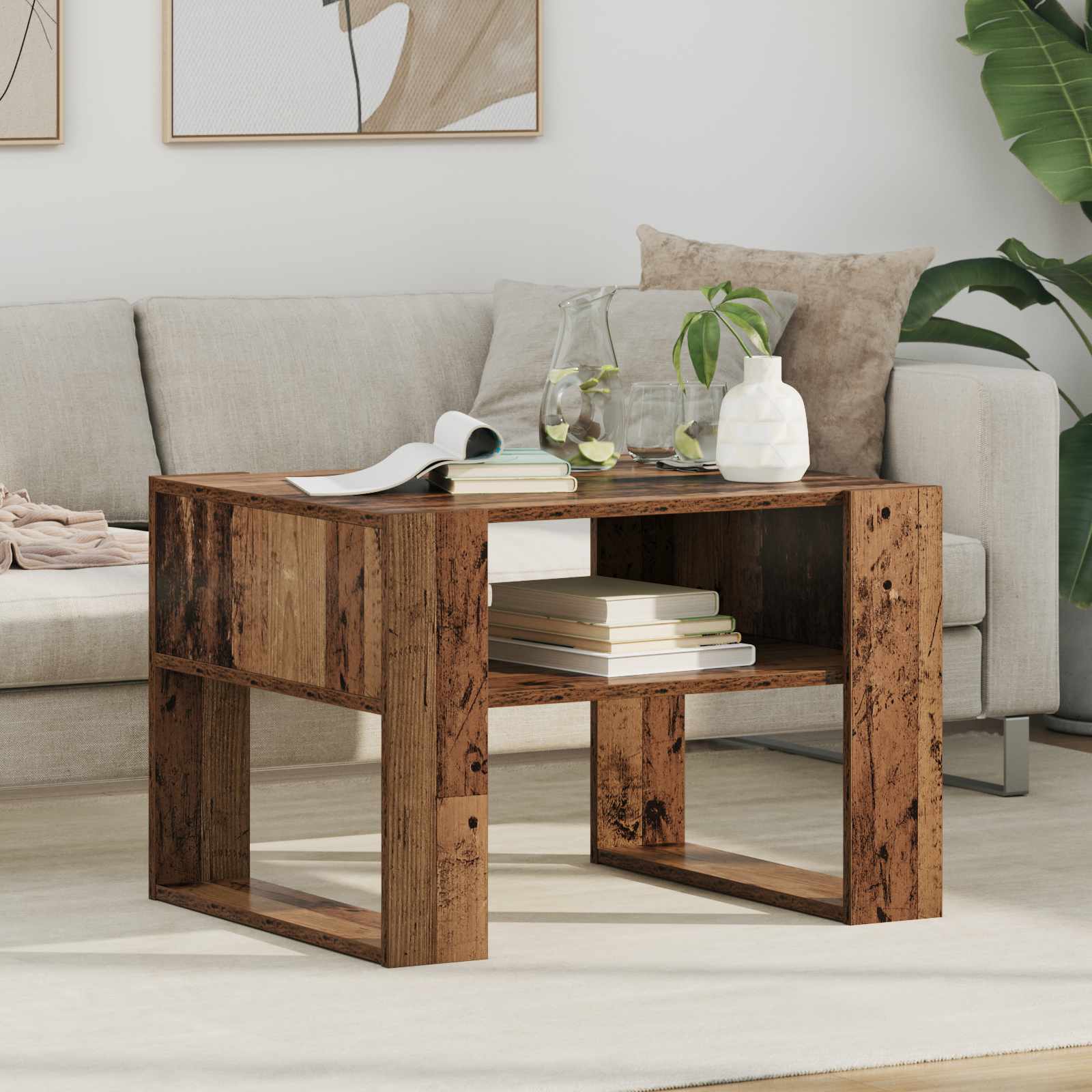 Couchtisch mit Stauraum Altholz