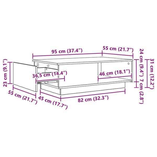 Couchtisch Sonoma Grau 95x55 cm