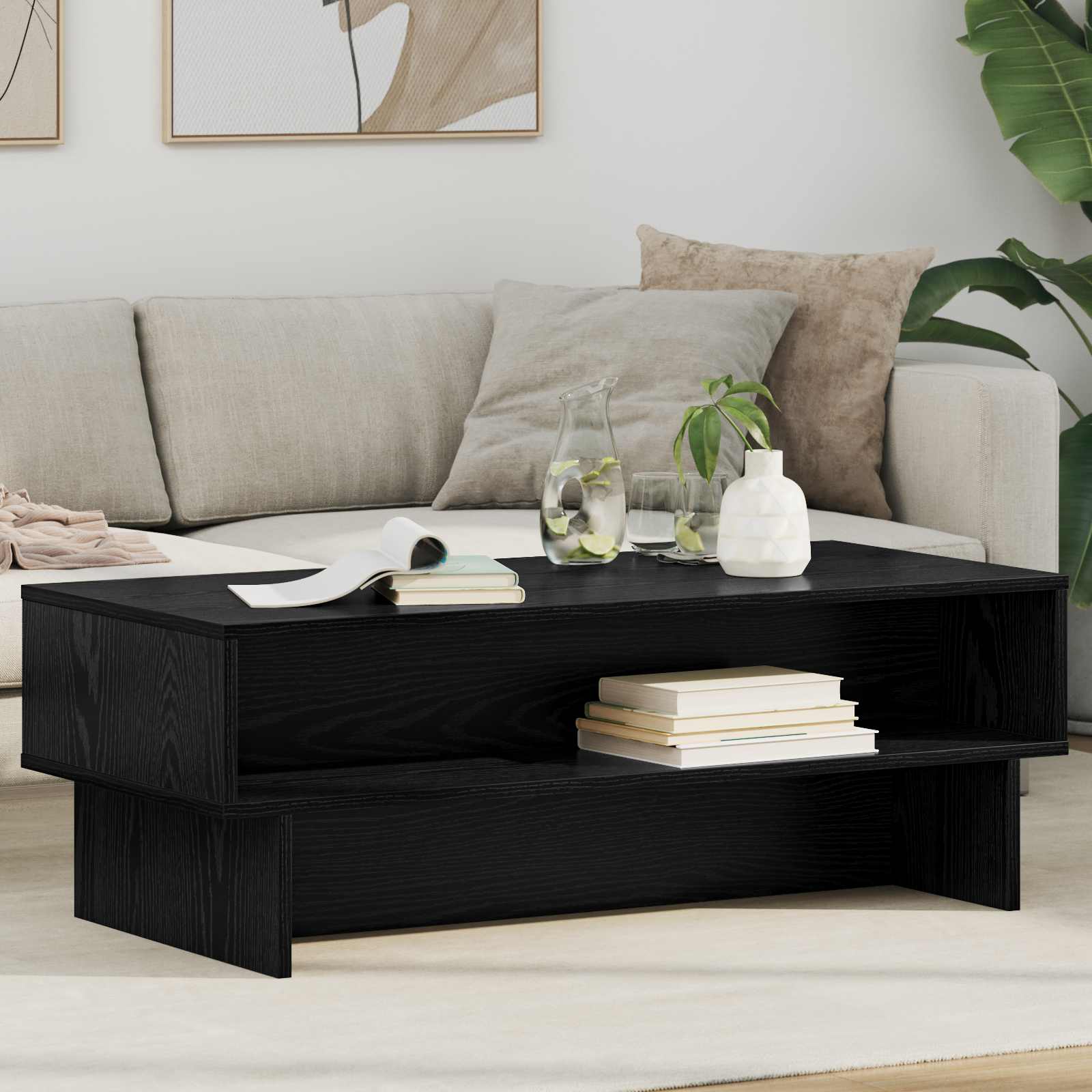 Schwarzer Couchtisch Eichenoptik
