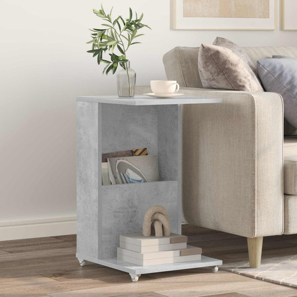 vidaXL Table d'appoint avec roue Béton Gris 40 x 35 x 60 cm Bois d'ingénierie