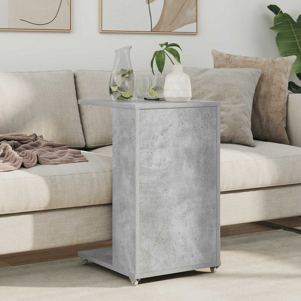 vidaXL Table d'appoint avec roue Béton Gris 40 x 35 x 60 cm Bois d'ingénierie