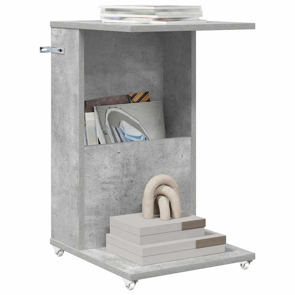 vidaXL Table d'appoint avec roue Béton Gris 40 x 35 x 60 cm Bois d'ingénierie