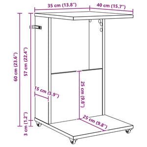 vidaXL Table d'appoint avec roue Béton Gris 40 x 35 x 60 cm Bois d'ingénierie