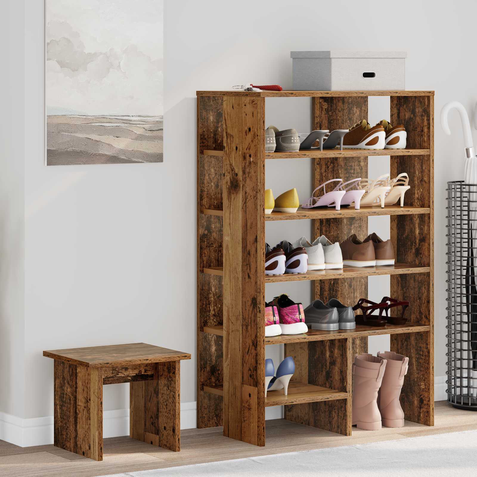 Schuhschrank mit Regal Altholz