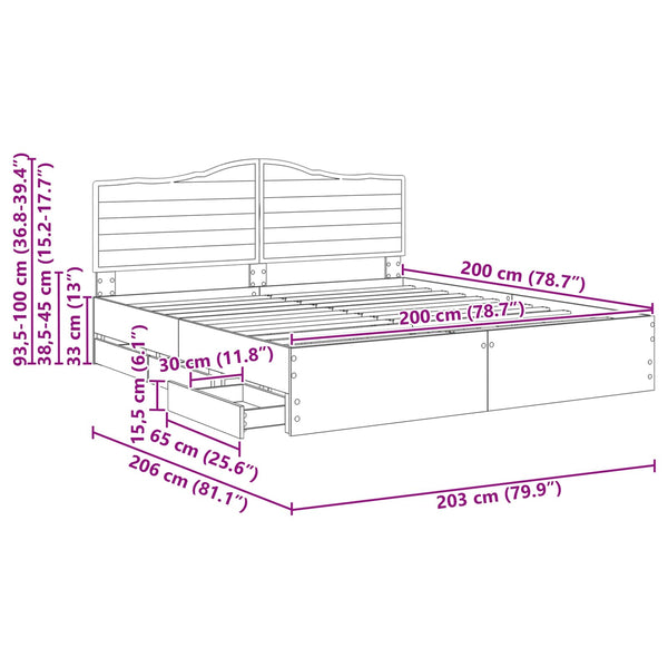 Bettrahmen mit Kopfteil 200x200 Betongrau