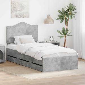 vidaXL Cadre de lit avec tiroirs Gris béton 90 x 190 cm Bois d'ingénierie