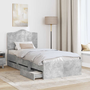 vidaXL Cadre de lit avec tiroirs Gris béton 90 x 190 cm Bois d'ingénierie