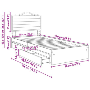 Verstellbares Stauraumbett Schwarz 70x190 cm