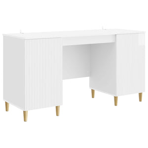 vidaXL Bureau blanc brillant 142,5 x 50 x 75 cm en bois d'ingénierie