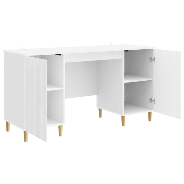 vidaXL Bureau blanc brillant 142,5 x 50 x 75 cm en bois d'ingénierie