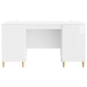 vidaXL Bureau blanc brillant 142,5 x 50 x 75 cm en bois d'ingénierie