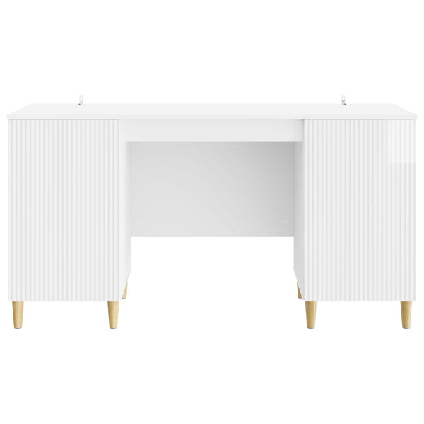 vidaXL Bureau blanc brillant 142,5 x 50 x 75 cm en bois d'ingénierie